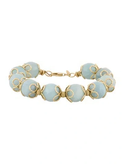 Pre-owned Milor 14k Aquamarine Beaded Bracelet, 6.5" In Multi