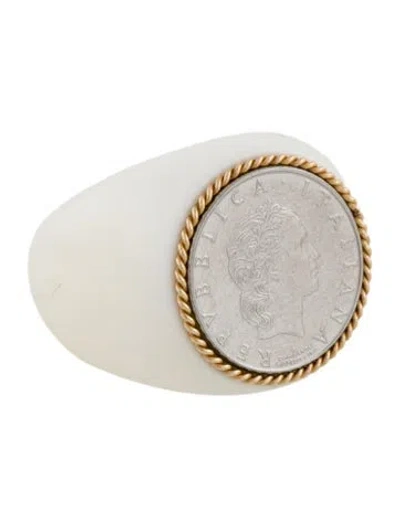 Pre-owned Milor 14k Chalcedony Coin Cocktail Ring In Multi