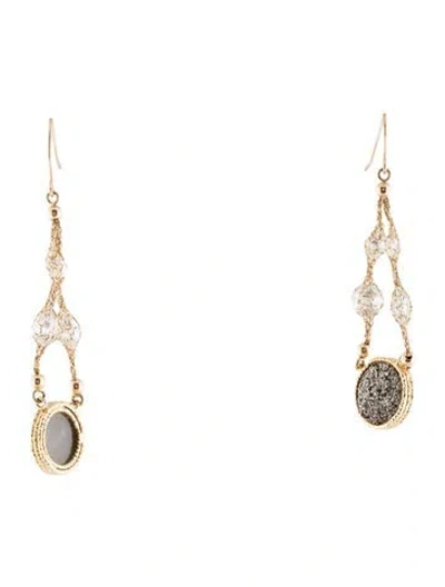Pre-owned Milor 14k Druzy & Quartz Drop Earrings In Multi