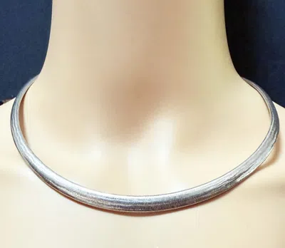 Pre-owned Milor 14k Italian  White Gold Textured Graduated Omega Necklace 8.1 Grams