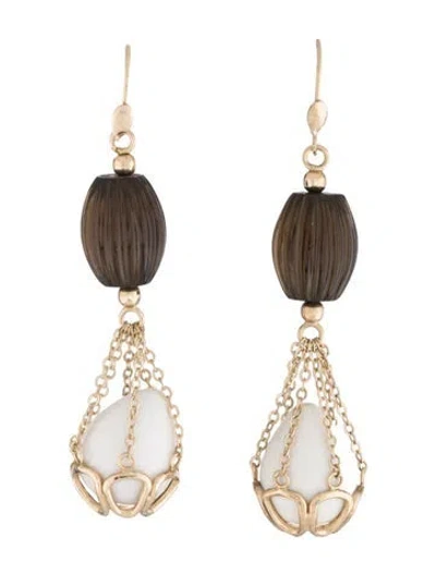 Pre-owned Milor 14k Jasper & Smoky Quartz Caged Drop Earrings In Multi