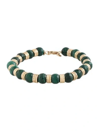 Pre-owned Milor 14k Malachite Bead Bracelet, 7" In Multicolor