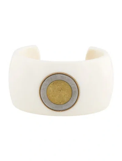 Pre-owned Milor 14k Resin Coin Cuff Bracelet, 6.75" In White