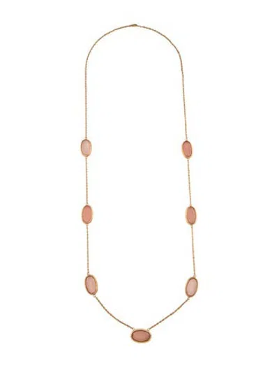 Pre-owned Milor 14k Rose Quartz Station Necklace, 36" In Multicolor