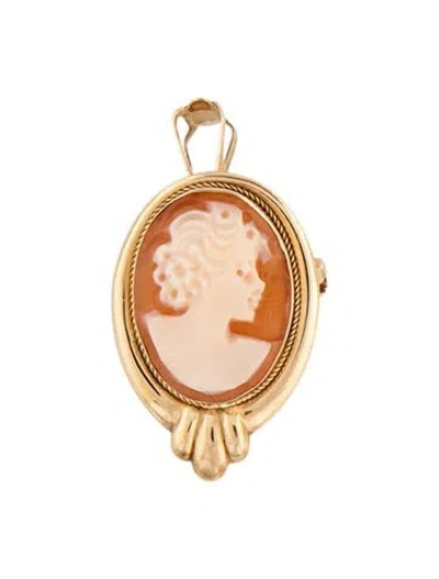 Pre-owned Milor 14k Shell Cameo Pendant Brooch, 1" In Multicolor
