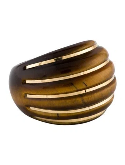 Pre-owned Milor 14k Tiger's Eye Quartz Cocktail Ring In Multi