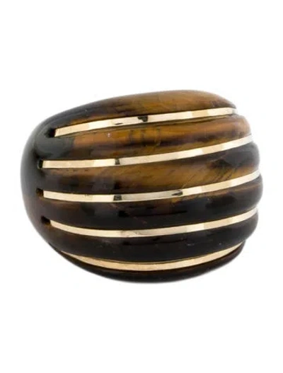 Pre-owned Milor 14k Tiger's Eye Quartz Cocktail Ring In Multi