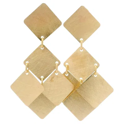 Pre-owned Milor 14k Yellow Gold Textured Panel Drop Dangle Chandelier Earrings