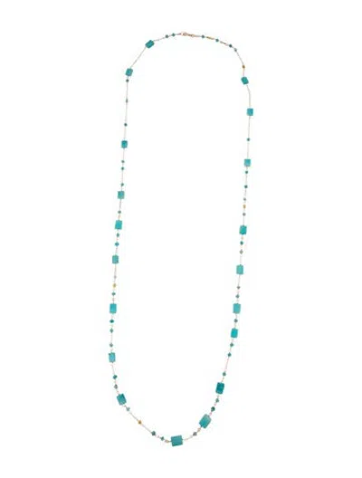 Pre-owned Milor 18k Turquoise Bead Station Necklace, 38" In Multicolor