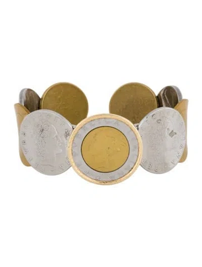 Pre-owned Milor Coin Hinged Cuff Bracelet, 6.5" In Multi