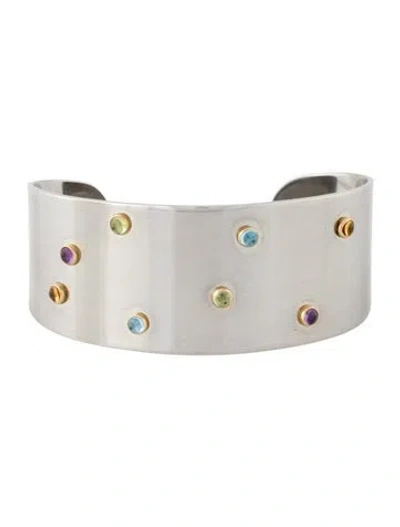 Pre-owned Milor Crystal Studded Cuff Bracelet, 6.75" In Multi