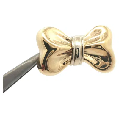 Pre-owned Milor Italian 18k Gold High Polished Finish Puffed Bow Ribbon Slide Pendant In Multi