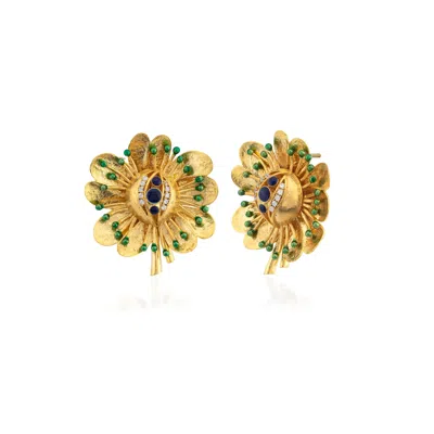 Milou Jewelry Women's Antique Flower Earrings - Green In Gold