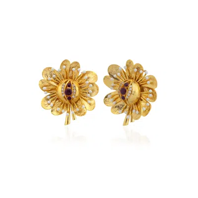 Milou Jewelry Women's Antique Flower Earrings - White In Gold