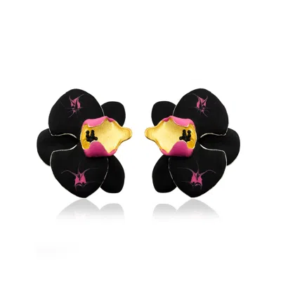Milou Jewelry Women's Black & Fuchsia Pink Orchid Flower Earrings