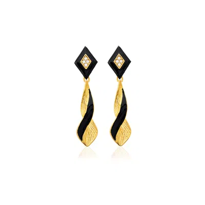 Milou Jewelry Women's Black & Gold Infinity Drop Earrings With Zircon