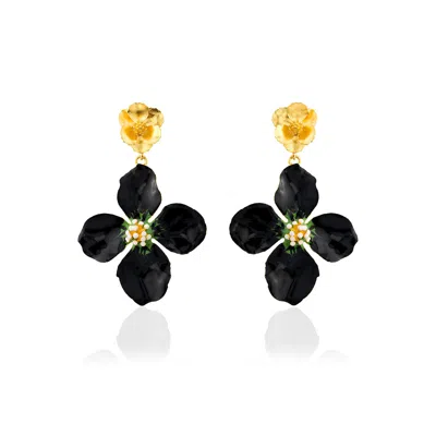 Milou Jewelry Women's Black Clover Flower Drop Earrings