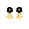 Milou Jewelry Women's Black Leafy Blossom Flower Earrings In Black