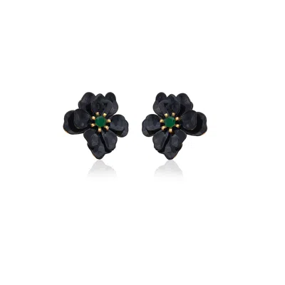 Milou Jewelry Women's Black Violetta Flower Earrings