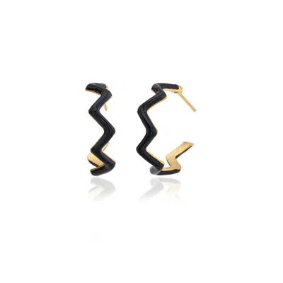 Milou Jewelry Women's Black Zig Zag Hoop Earrings
