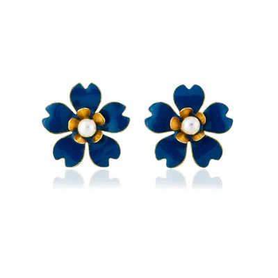 Milou Jewelry Women's Blue Buttercup Flower Earrings