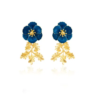 Milou Jewelry Women's Blue Leafy Blossom Flower Earrings