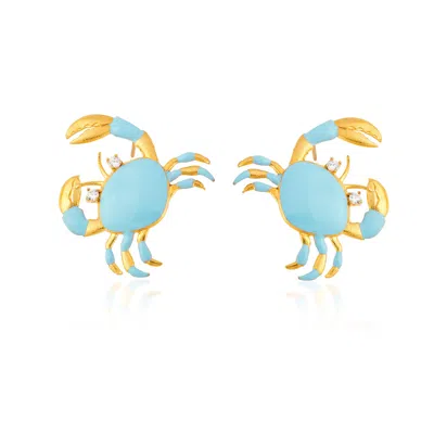 Milou Jewelry Women's Blue Turquoise Crab Earrings In Brown