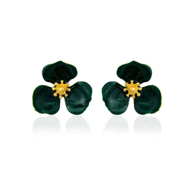 Milou Jewelry Women's Dark Green Bloom Flower Earrings
