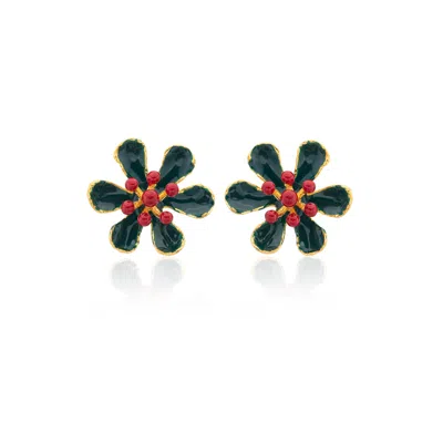 Milou Jewelry Women's Dark Green Scarlet Flower Earrings