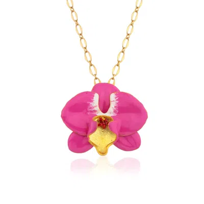 Milou Jewelry Women's Fuchsia Pink & White Orchid Flower Necklace