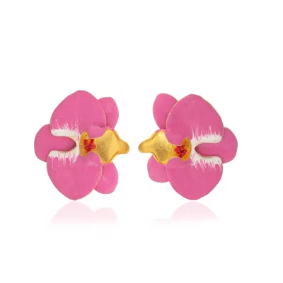 Milou Jewelry Women's Fuchsia Pink Orchid Flower Earrings