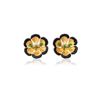 Milou Jewelry Women's Gold & Black Flower Earrings With Dragonfly