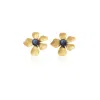 Milou Jewelry Women's Gold Flower Earrings With Black Pearl In Gold