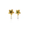 Milou Jewelry Women's Gold Flower Pearl Drop Earrings - Green In Green