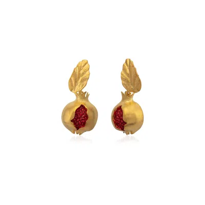 Milou Jewelry Women's Gold Pomegranate Drop Leaf Earrings