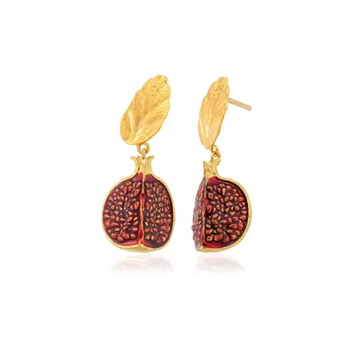 Milou Jewelry Women's Gold Pomegranate Slice Drop Leaf Earrings