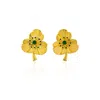 Milou Jewelry Women's Gold Three-leafed Clover Earrings With Green Zircon In Gold