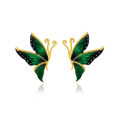 Milou Jewelry Women's Green & Black Butterfly Earrings