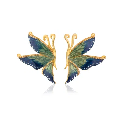 Milou Jewelry Women's Green & Navy Blue Butterfly Earrings