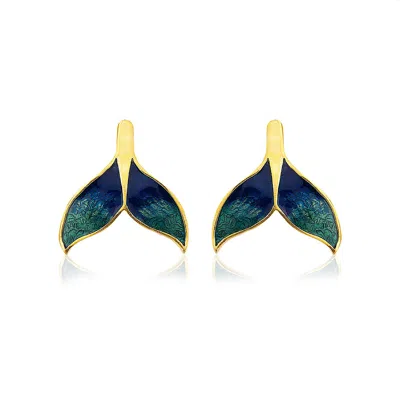 Milou Jewelry Women's Green & Navy Blue Whale Tail Earrings