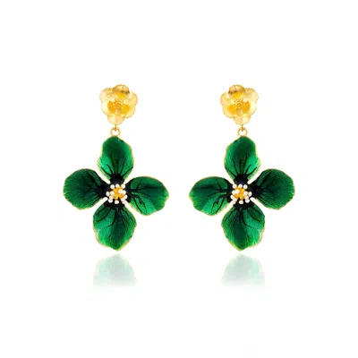 Milou Jewelry Women's Green Clover Flower Drop Earrings