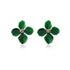 Milou Jewelry Women's Green Clover Flower Earrings In Green