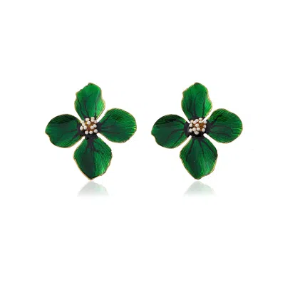 Milou Jewelry Women's Green Clover Flower Earrings