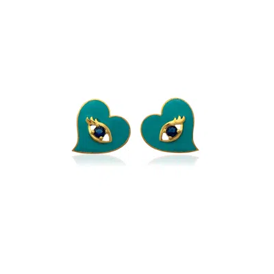 Milou Jewelry Women's Green Turquoise Heart Earrings With Evil Eye