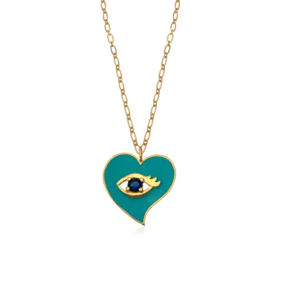 Milou Jewelry Women's Green Turquoise Heart Pendant Necklace With Evil Eye