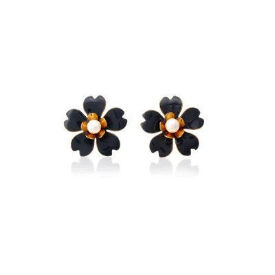 Milou Jewelry Women's Grey Buttercup Flower Earrings In Gray