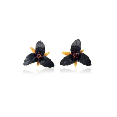 Milou Jewelry Women's Grey Lily Flower Earrings In Gray