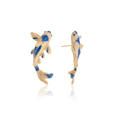 Milou Jewelry Women's Koi Fish Earrings - Blue In Gold