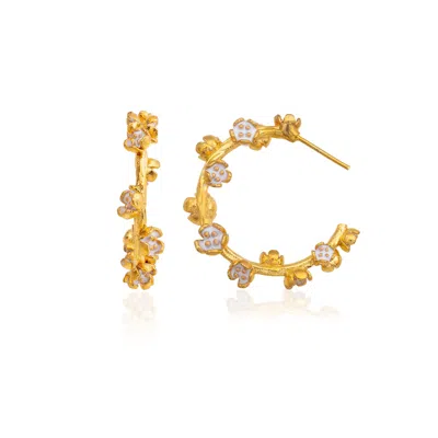 Milou Jewelry Women's Large White Flower Hoop Earrings