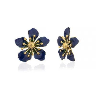 Milou Jewelry Women's Magnolia Flower Earrings - Navy Blue